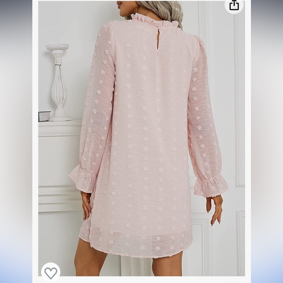 Women's Dress Long Sleeve Swiss Dot Mini Dresses Round Neck Loose Chiffon Short - Picture 6 of 8